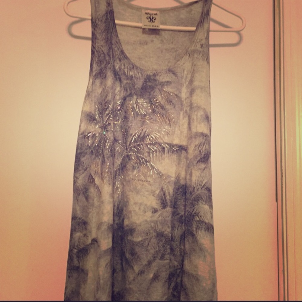 Vocal embellished tropical design tank top